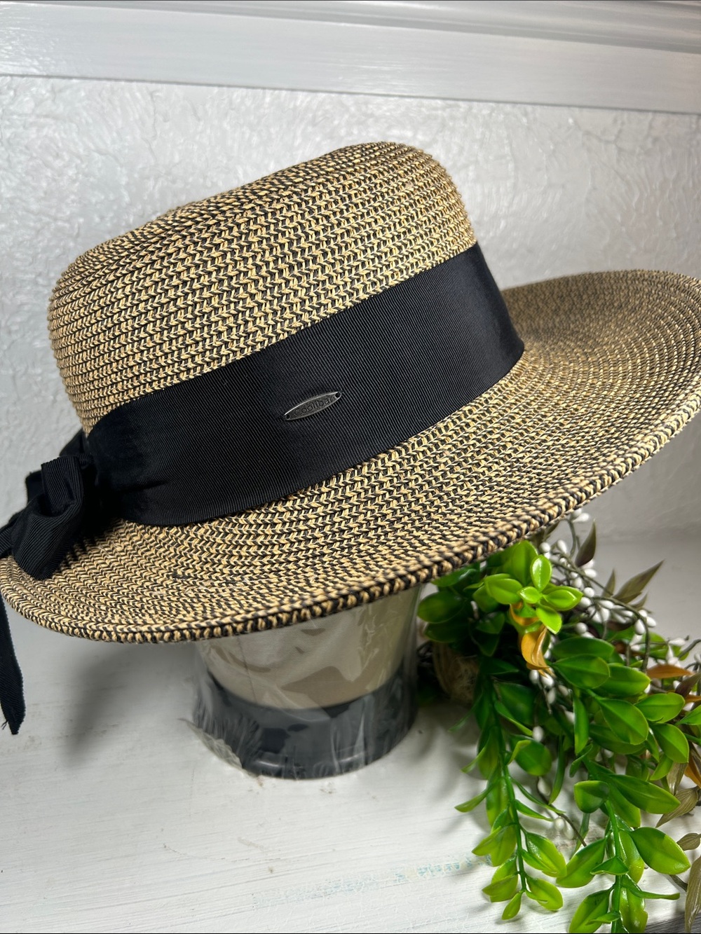Coolibar “ Clara” Sun Hat Wide Brim Straw Sun Hat with Black Band UPF 50+ - Picture 2 of 14